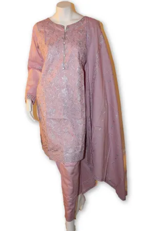 02 Pakistani Indian Fine Design Chicken Embroidered 3 Pcs Suit