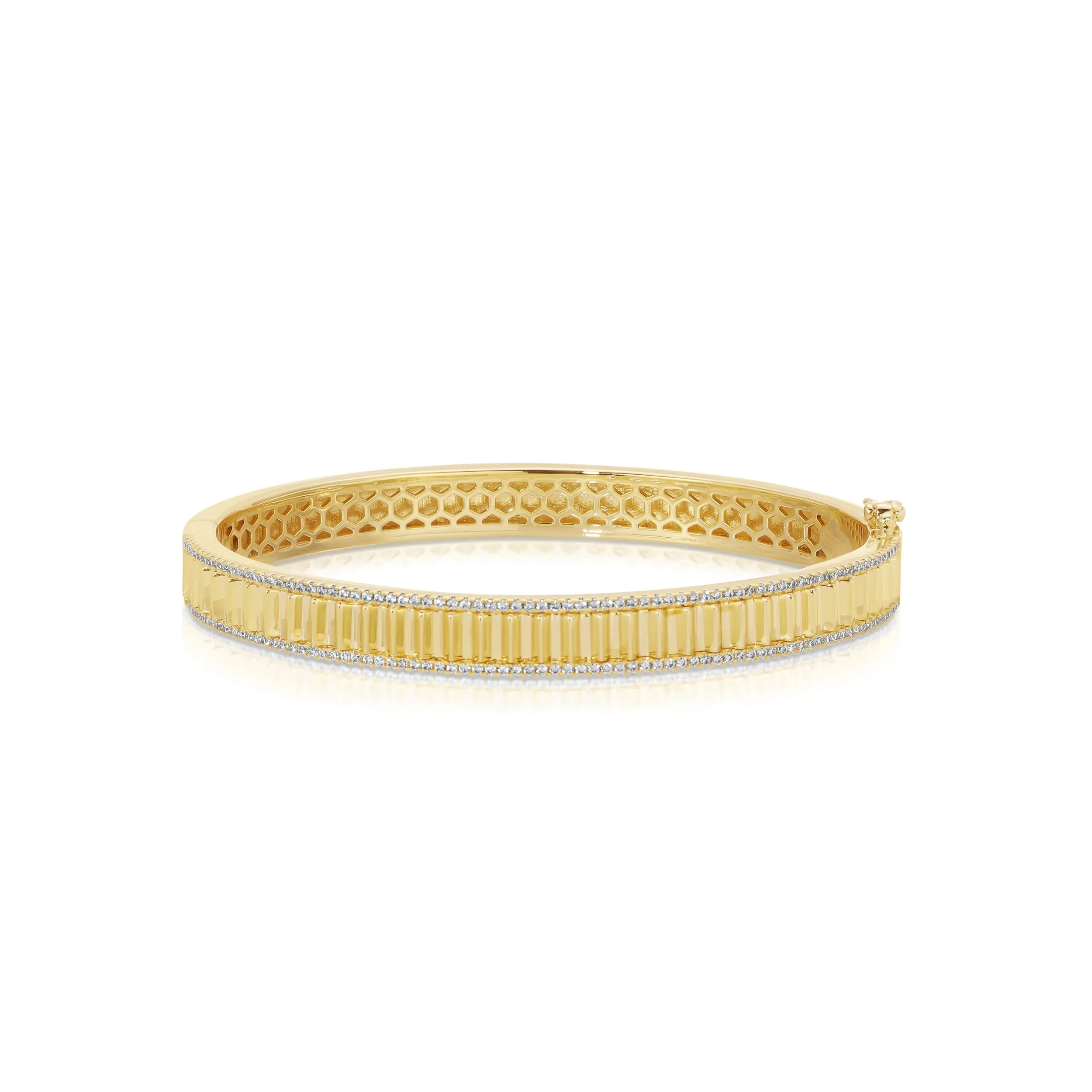 14K Gold Plated Fluted Bracelet with Micro Pavé Stones