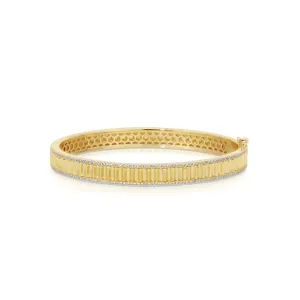 14K Gold Plated Fluted Bracelet with Micro Pavé Stones