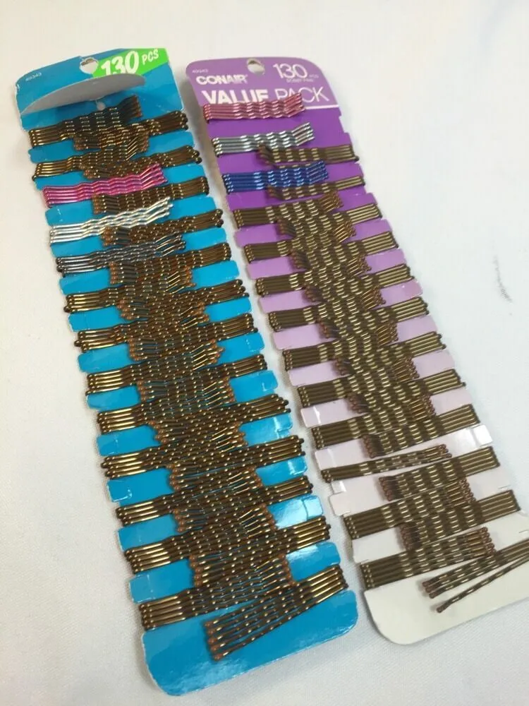 (2) New Conair Value Pack Brown Bobby Pins Secure Hold Styling 130 Count Each