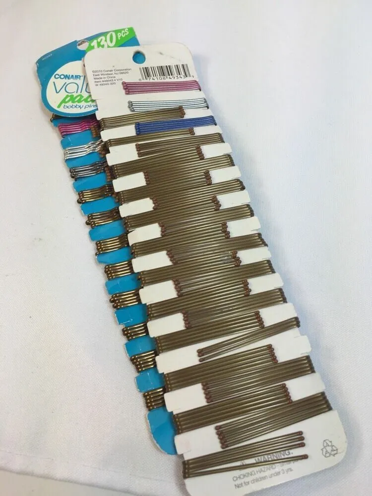 (2) New Conair Value Pack Brown Bobby Pins Secure Hold Styling 130 Count Each