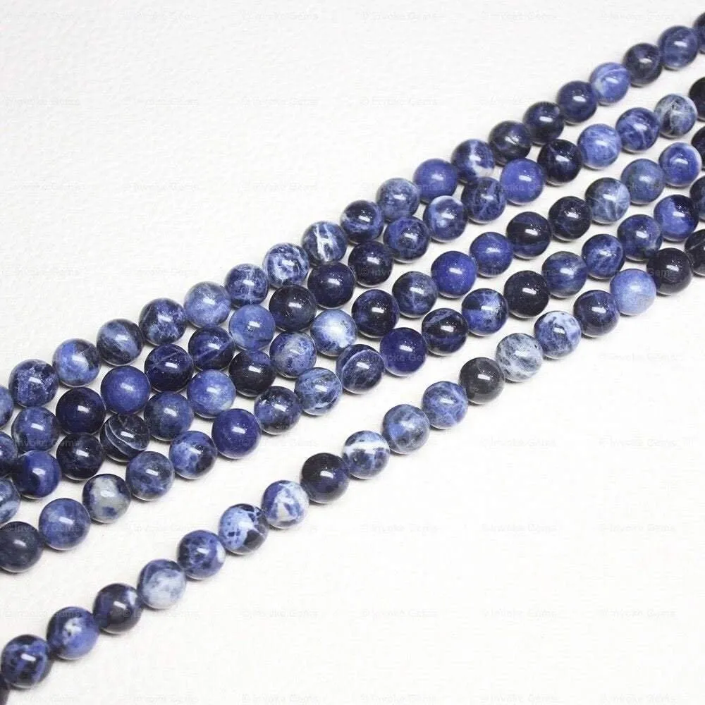 4 Strands Sodalite Natural Smooth Round Ball Loose Gemstone Beads Strand 4mm 14"