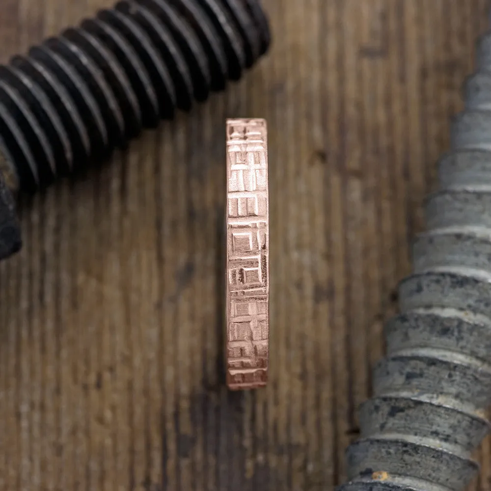 4mm 14k Rose Gold Mens Wedding Band, Matte Textured