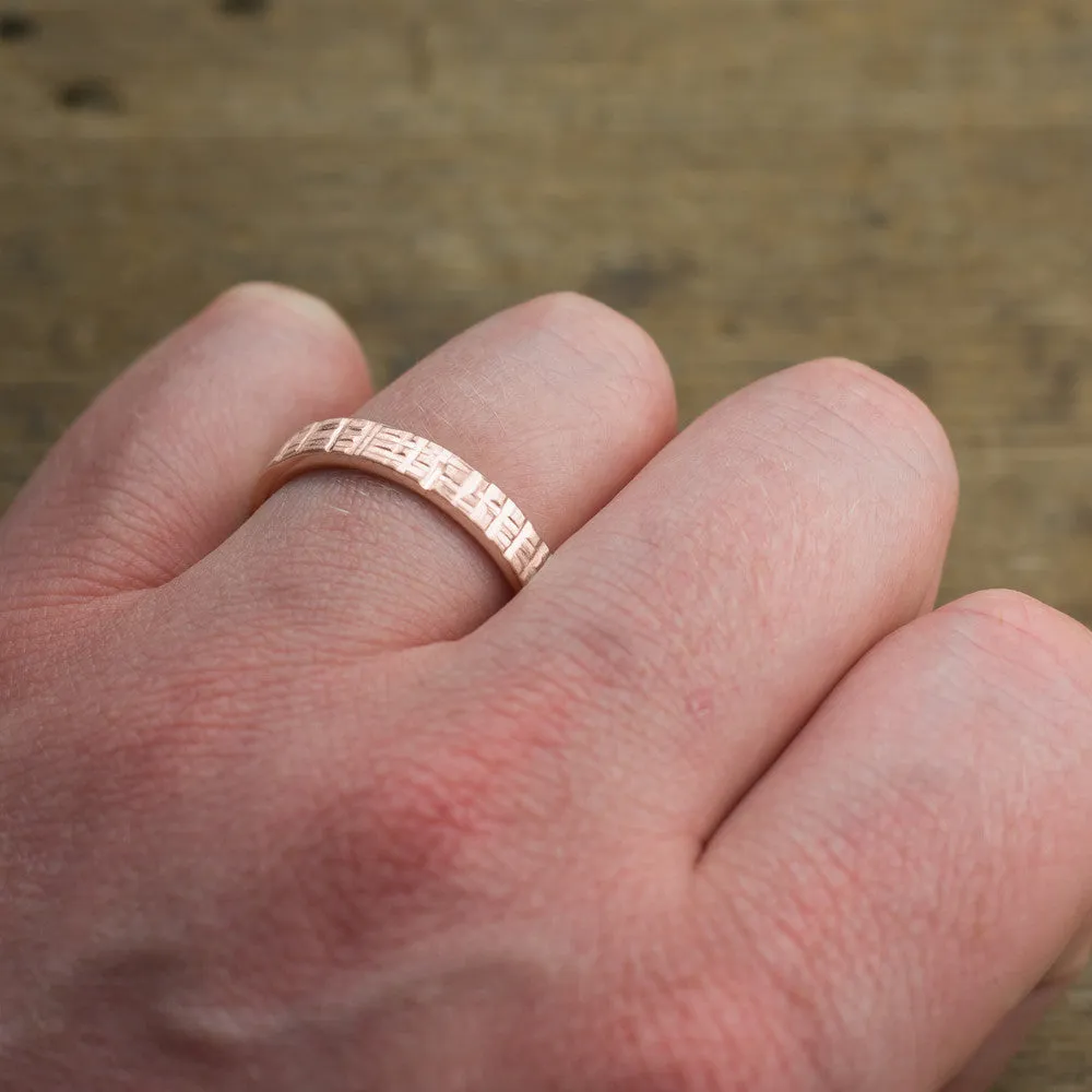 4mm 14k Rose Gold Mens Wedding Band, Matte Textured