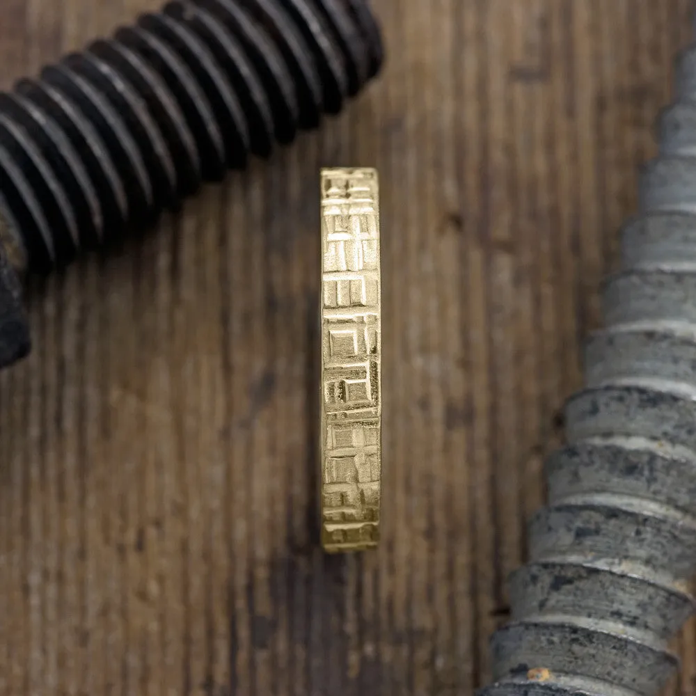 4mm, Comfort Fit, 14k Yellow Gold Mens Wedding Band, Textured Matte