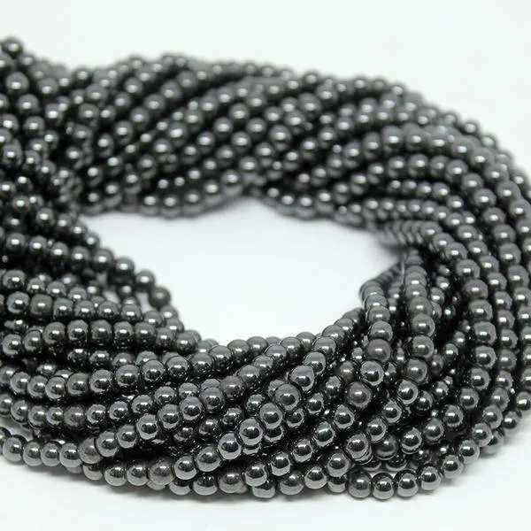 5 Strand Natural Hematite Smooth Round Ball Loose Gemstone Spacer Beads Strand 13" 3mm