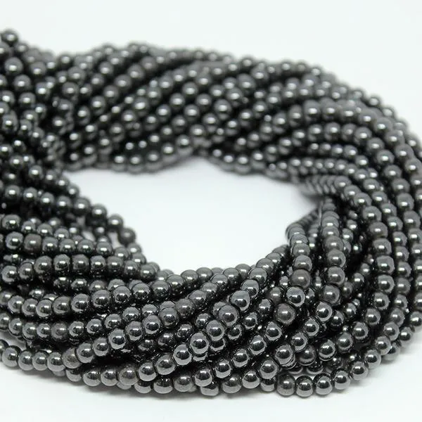 5 Strand Natural Hematite Smooth Round Ball Loose Gemstone Spacer Beads Strand 13" 3mm
