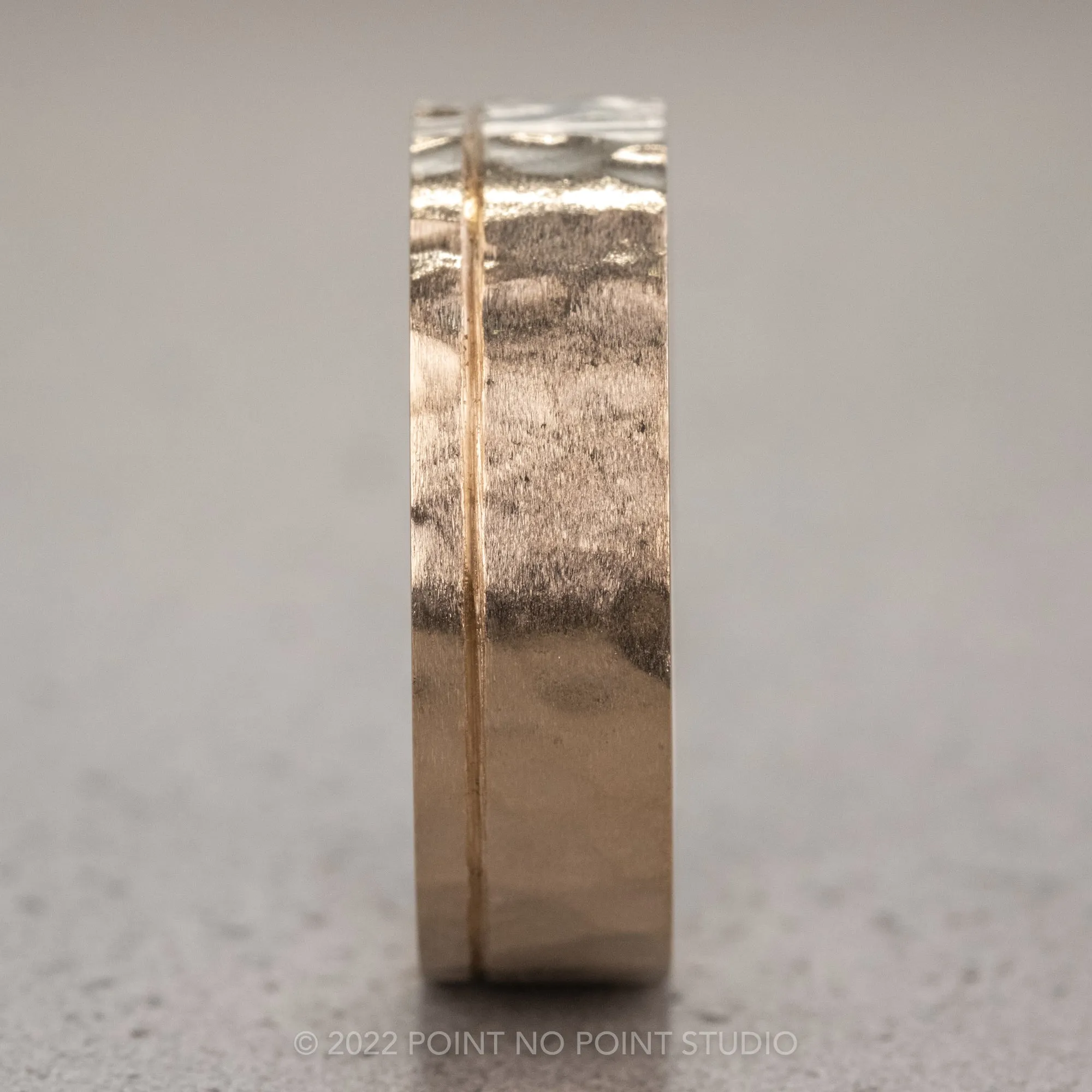 6mm 14k Yellow Gold Mens Wedding Band With Asymmetrical Notch,  Hammered Matte