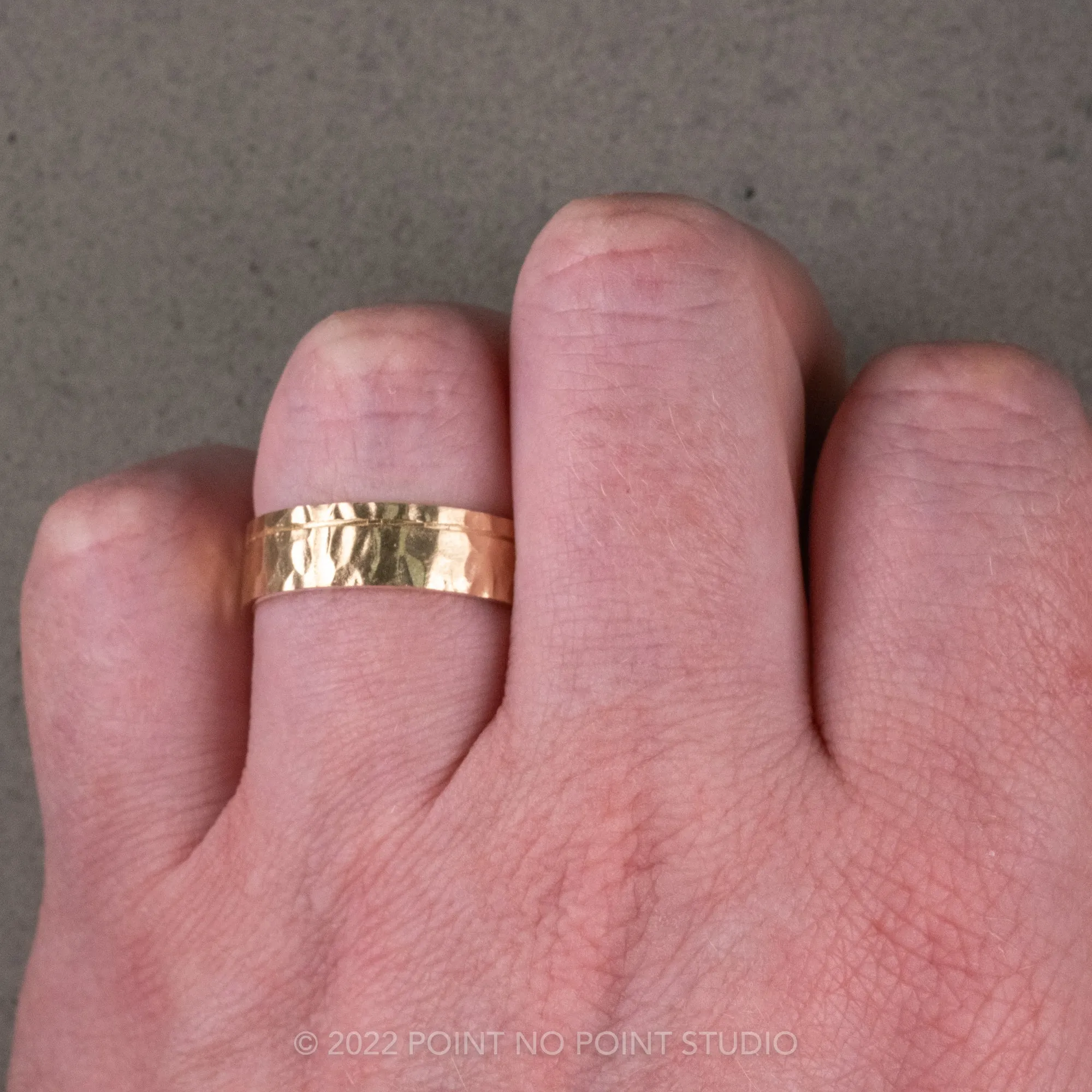6mm 14k Yellow Gold Mens Wedding Band With Asymmetrical Notch,  Hammered Matte