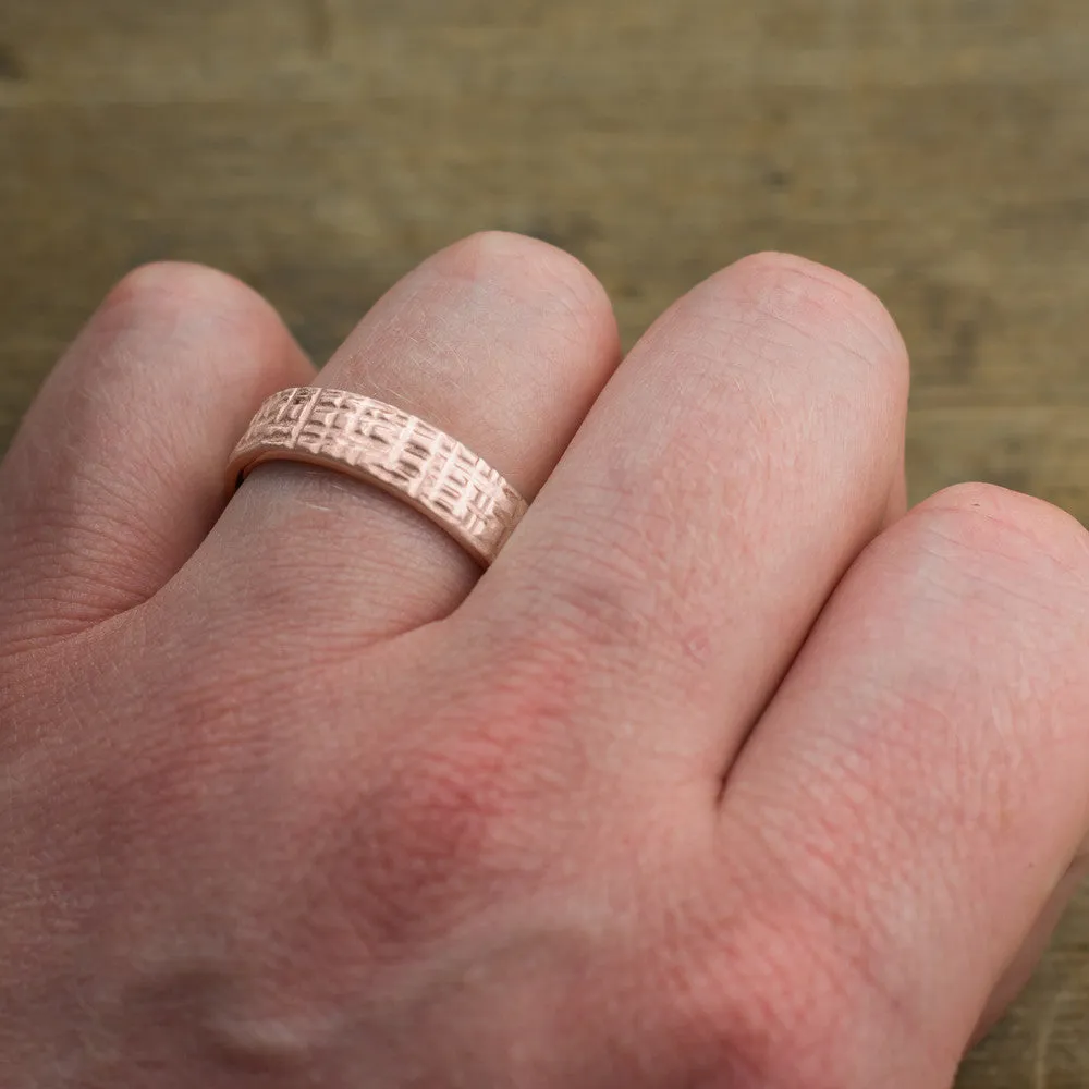 6mm, Comfort Fit, 14k Rose Gold Mens Wedding Band, Textured Matte