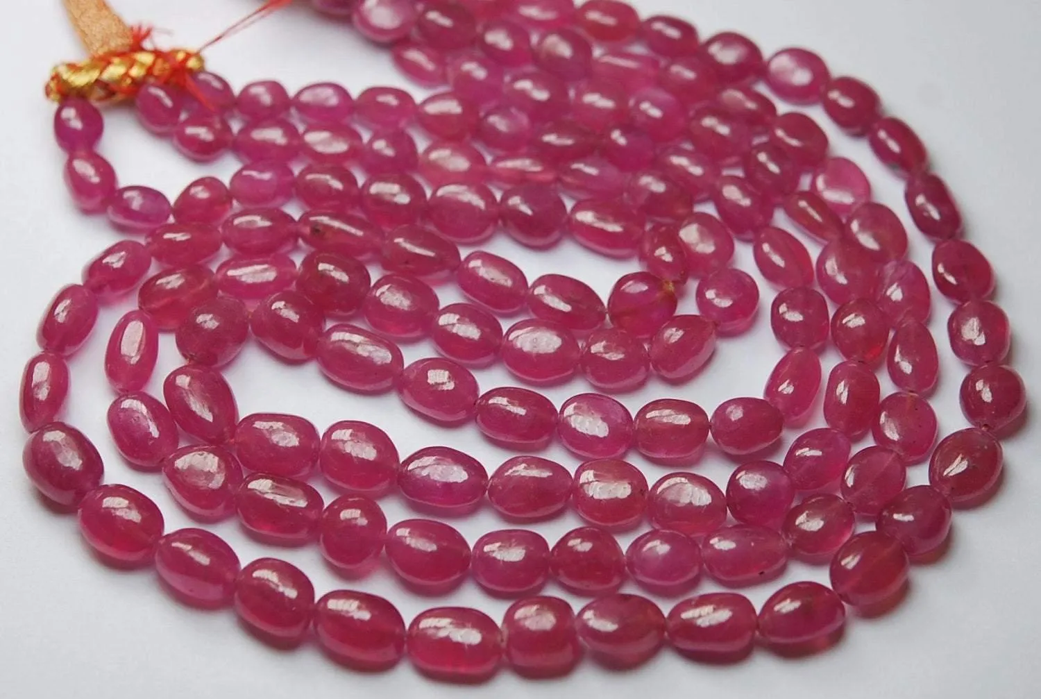 7 Inch Full Strand, Natural Dyed Pink Sapphire Smooth Oval Nuggets Shape Briolettes, 7-9mm