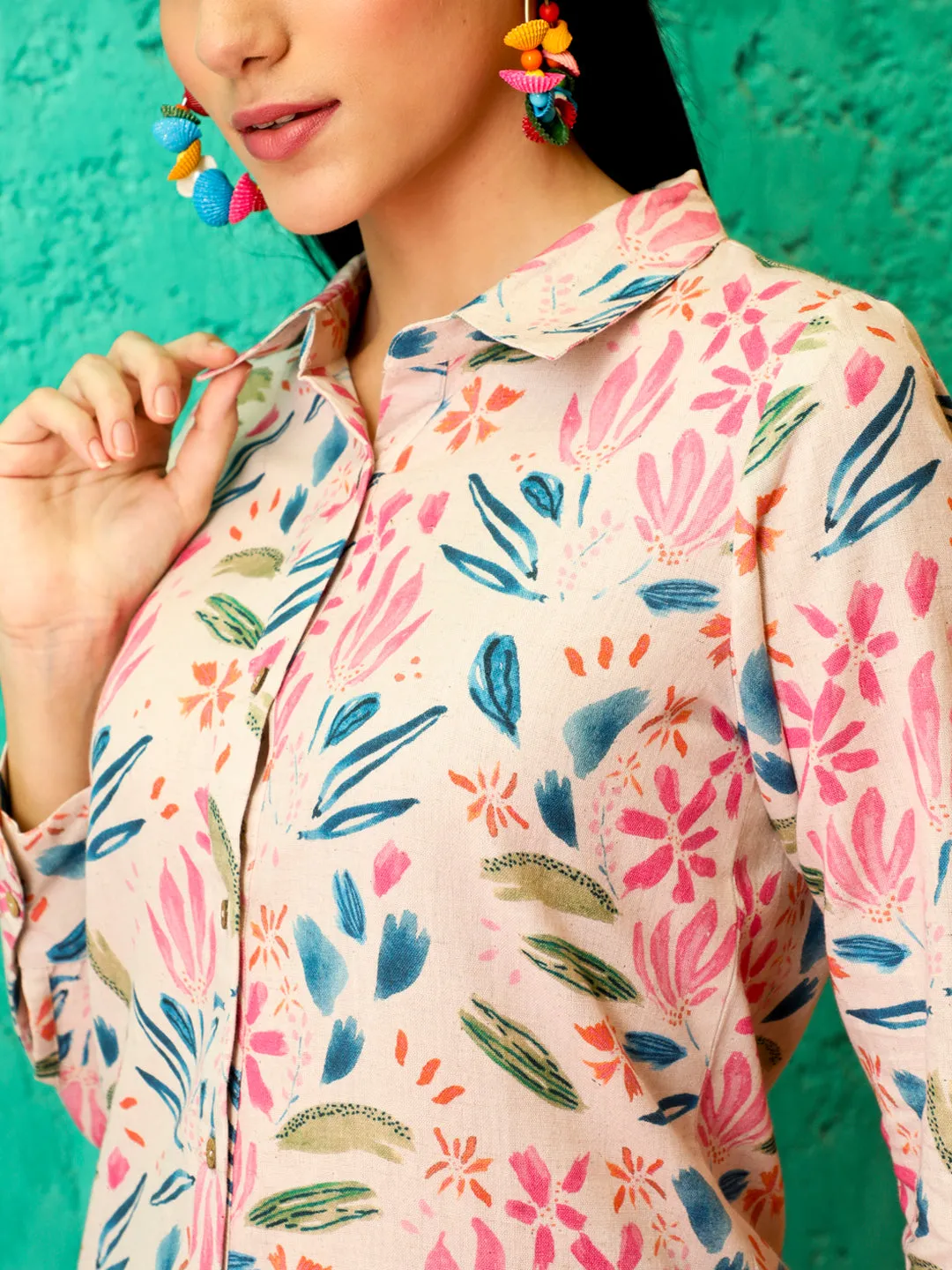 Abstract Print Pink Full-Sleeved Shirt