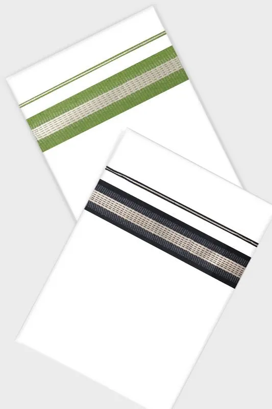 Adam Imran Combo - Black And Light Green Smooth Cotton Double Layered Dhoti| Uathayam