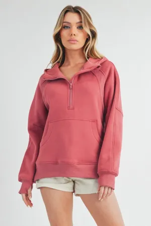 Aemi Co Half Zip Raglan Sleeve Hoodie with Kangaroo Pocket