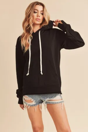 Aemi   Co Raw Hem Kangaroo Pocketed Drawstring Hoodie