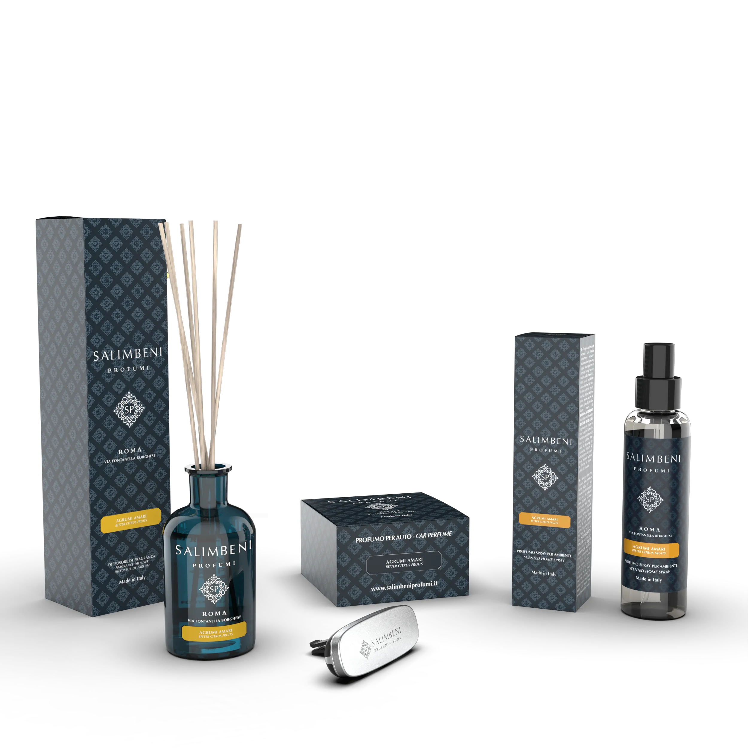 Agrumi Amari 250ml   Profumatore auto cromato Agrumi Amari   Profumo Spray per Ambienti 150ml Agrumi Amari