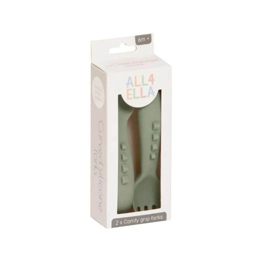 All4Ella Comfy Grip Silicone Forks, Olive