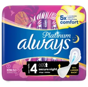Always Platinum Secure Night #4 Sanitary Towel Wings (7 Pads)