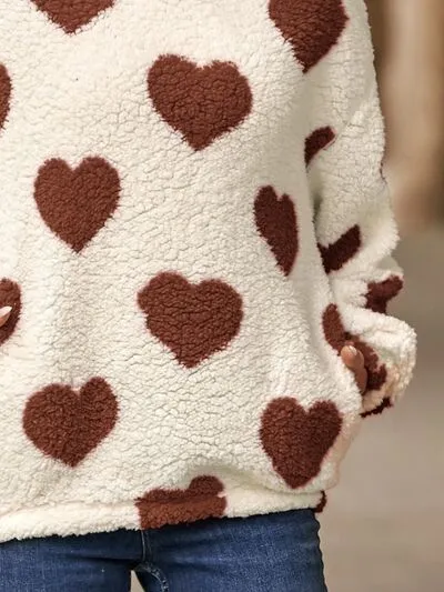 Amara Fuzzy Heart Pocketed Dropped Shoulder Hoodie