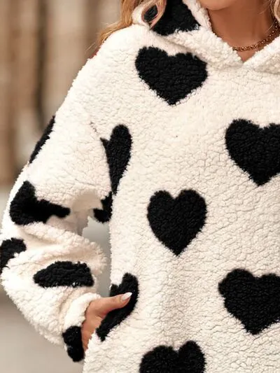 Amara Fuzzy Heart Pocketed Dropped Shoulder Hoodie