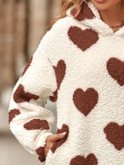 Amara Fuzzy Heart Pocketed Dropped Shoulder Hoodie