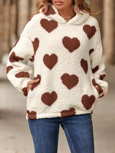Amara Fuzzy Heart Pocketed Dropped Shoulder Hoodie