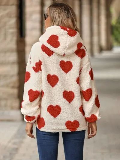 Amara Fuzzy Heart Pocketed Dropped Shoulder Hoodie