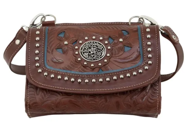 American West Handbag Lady Lace Collection: Leather Western Crossbody Wallet