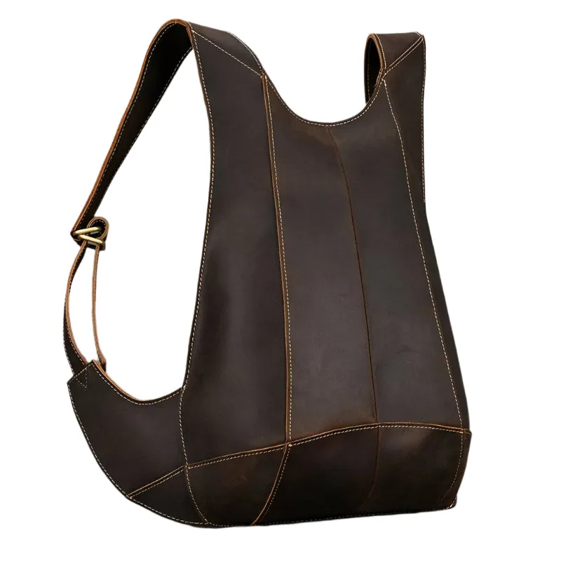 Anti-Theft Crazy Horse Leather School Backpack Travel Bag Men