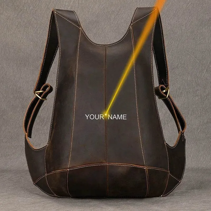 Anti-Theft Crazy Horse Leather School Backpack Travel Bag Men