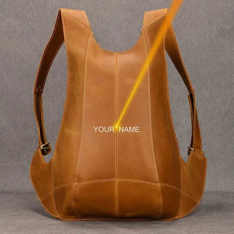 Anti-Theft Crazy Horse Leather School Backpack Travel Bag Men