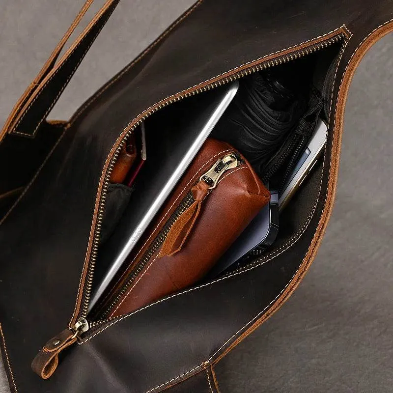Anti-Theft Crazy Horse Leather School Backpack Travel Bag Men
