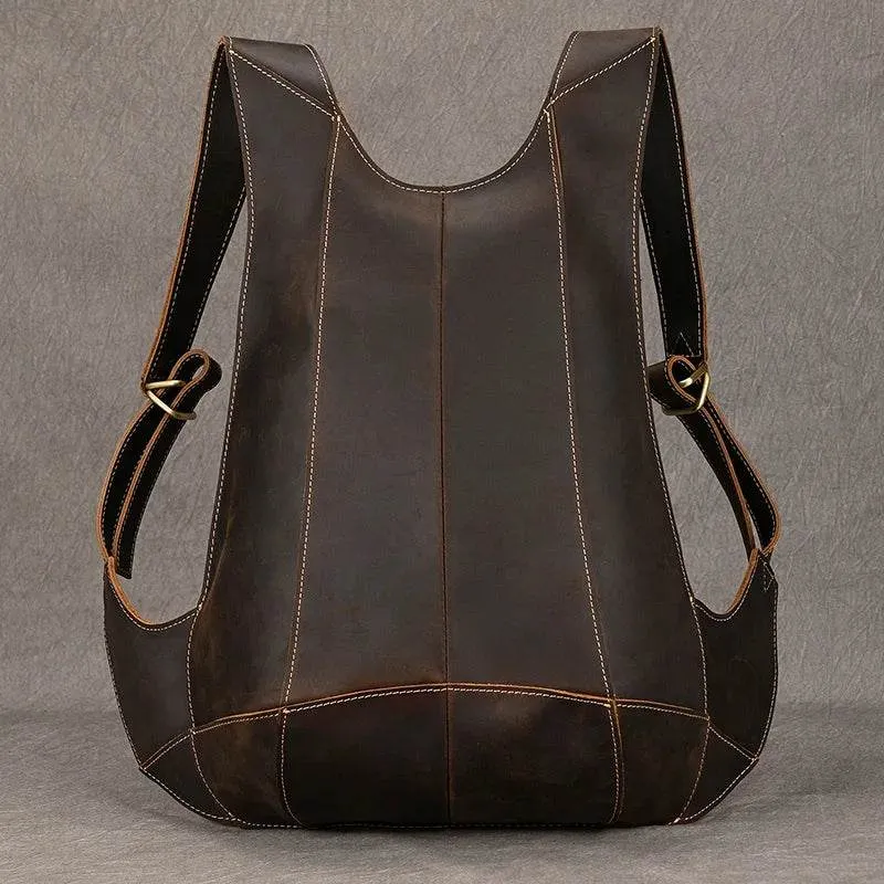 Anti-Theft Crazy Horse Leather School Backpack Travel Bag Men