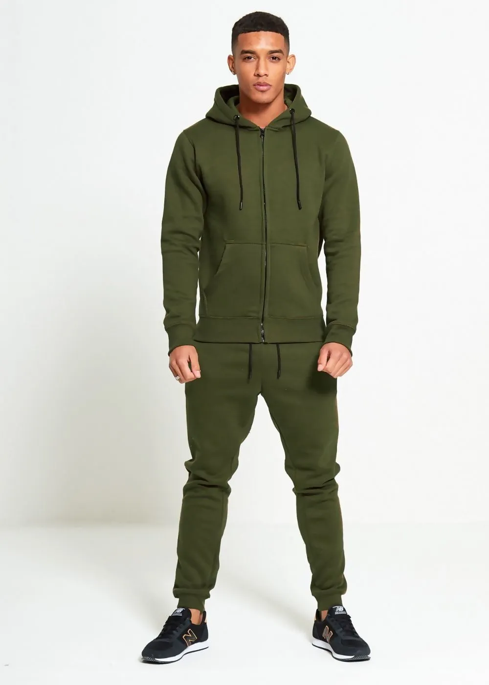 Army Green Comfy Hooded Tracksuit Set with Zipper