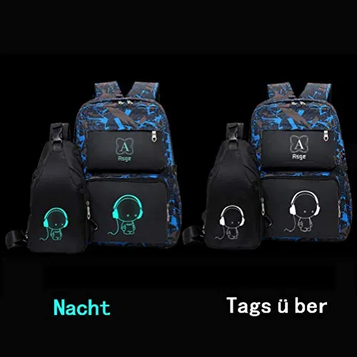 Asge Luminous Backpack and Sling Bag Set