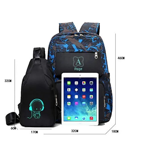 Asge Luminous Backpack and Sling Bag Set