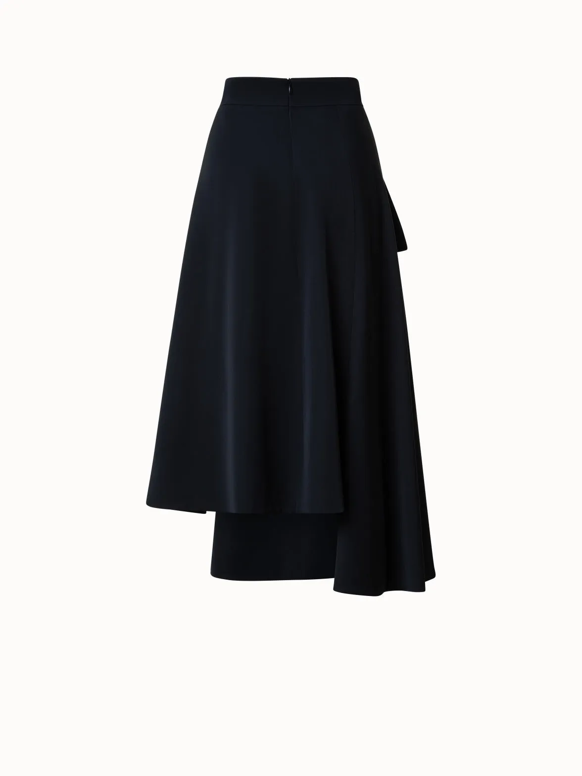 Asymmetrical Wool Gabardine Pocketed Midi Skirt