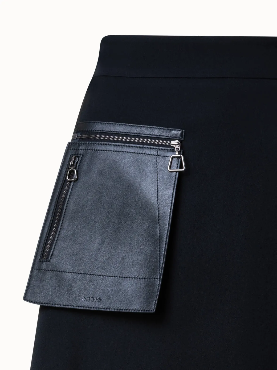 Asymmetrical Wool Gabardine Pocketed Midi Skirt