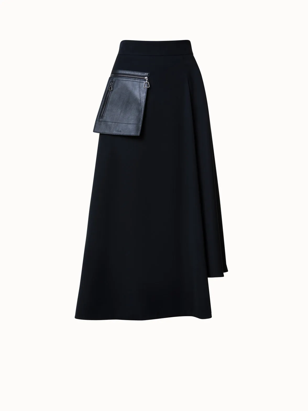 Asymmetrical Wool Gabardine Pocketed Midi Skirt