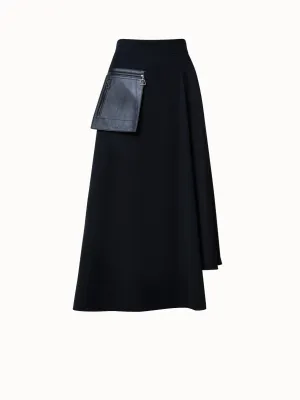 Asymmetrical Wool Gabardine Pocketed Midi Skirt