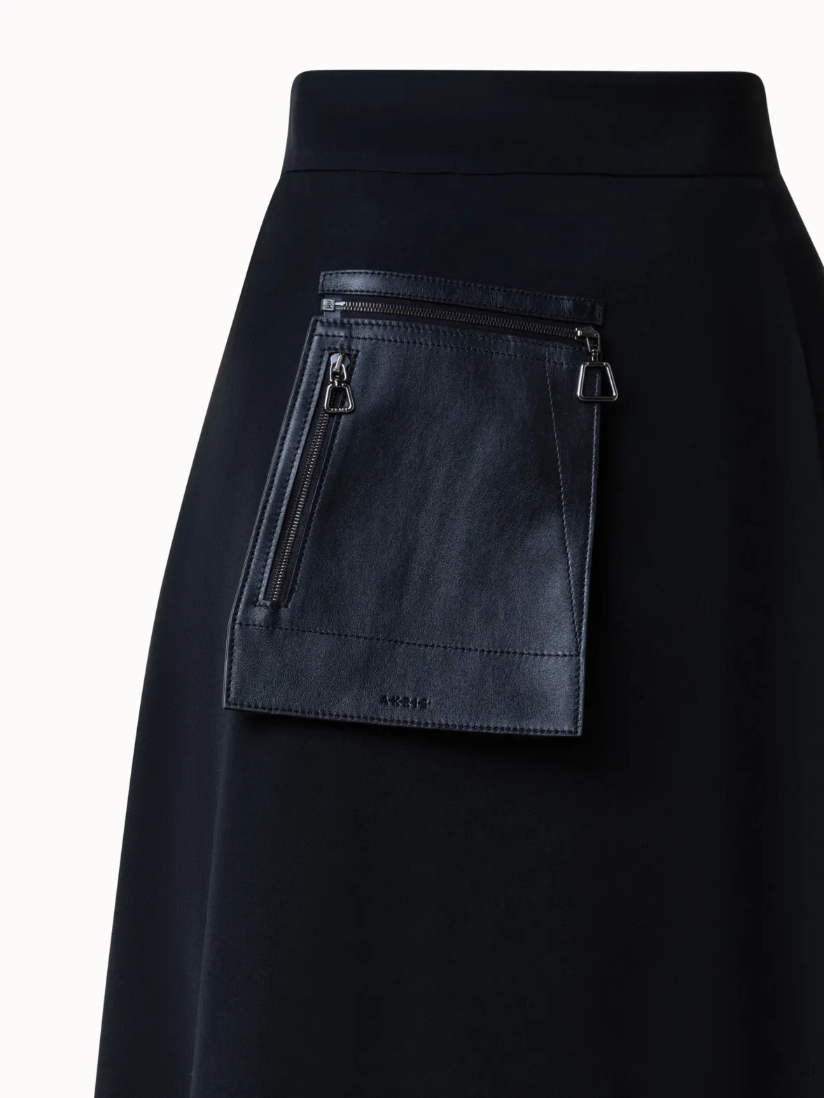 Asymmetrical Wool Gabardine Pocketed Midi Skirt