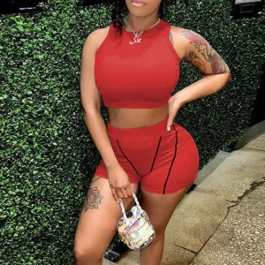 Basic Print Sleeveless Crop Top & Shorts Set