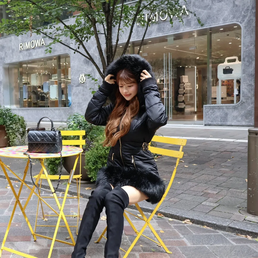 Belted fur padded jacket