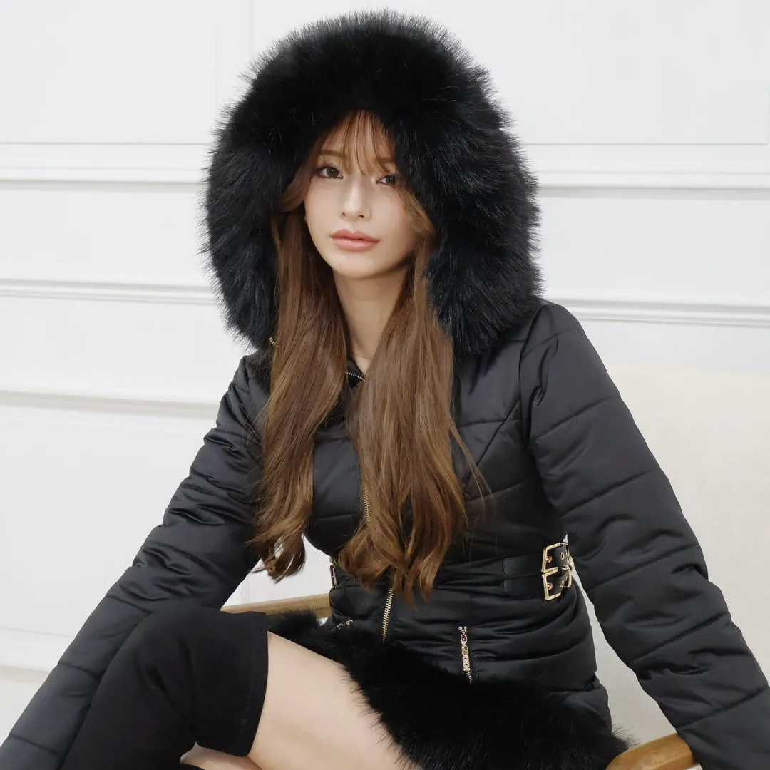 Belted fur padded jacket
