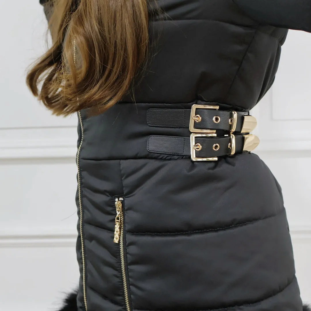 Belted fur padded jacket