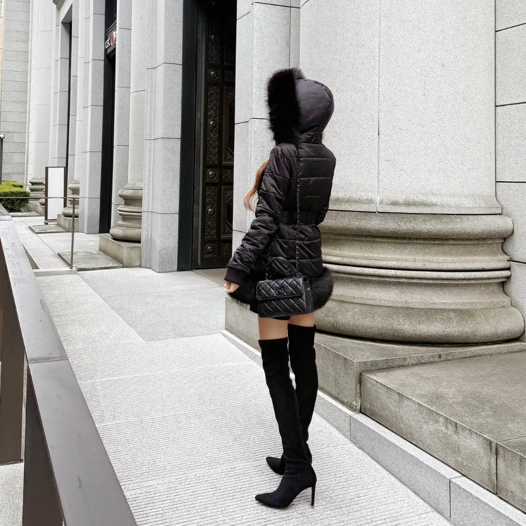 Belted fur padded jacket