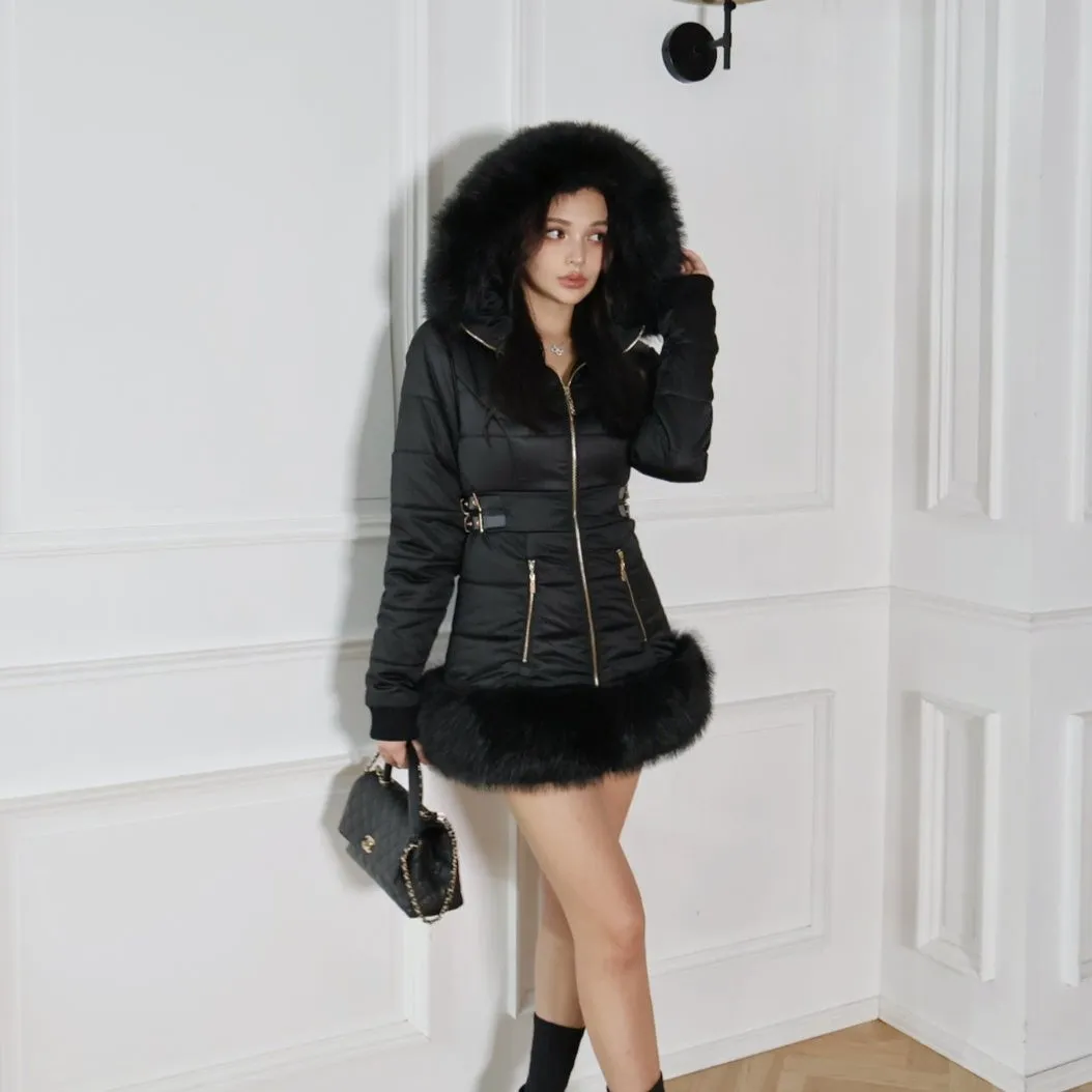 Belted fur padded jacket