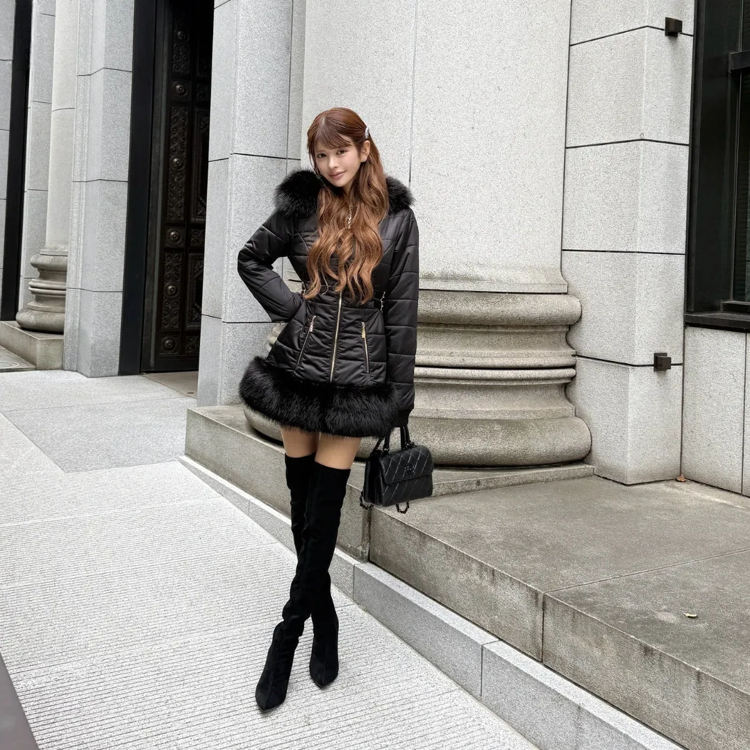 Belted fur padded jacket
