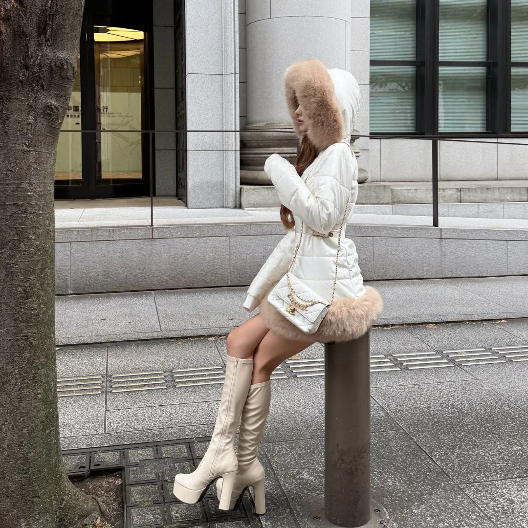 Belted fur padded jacket