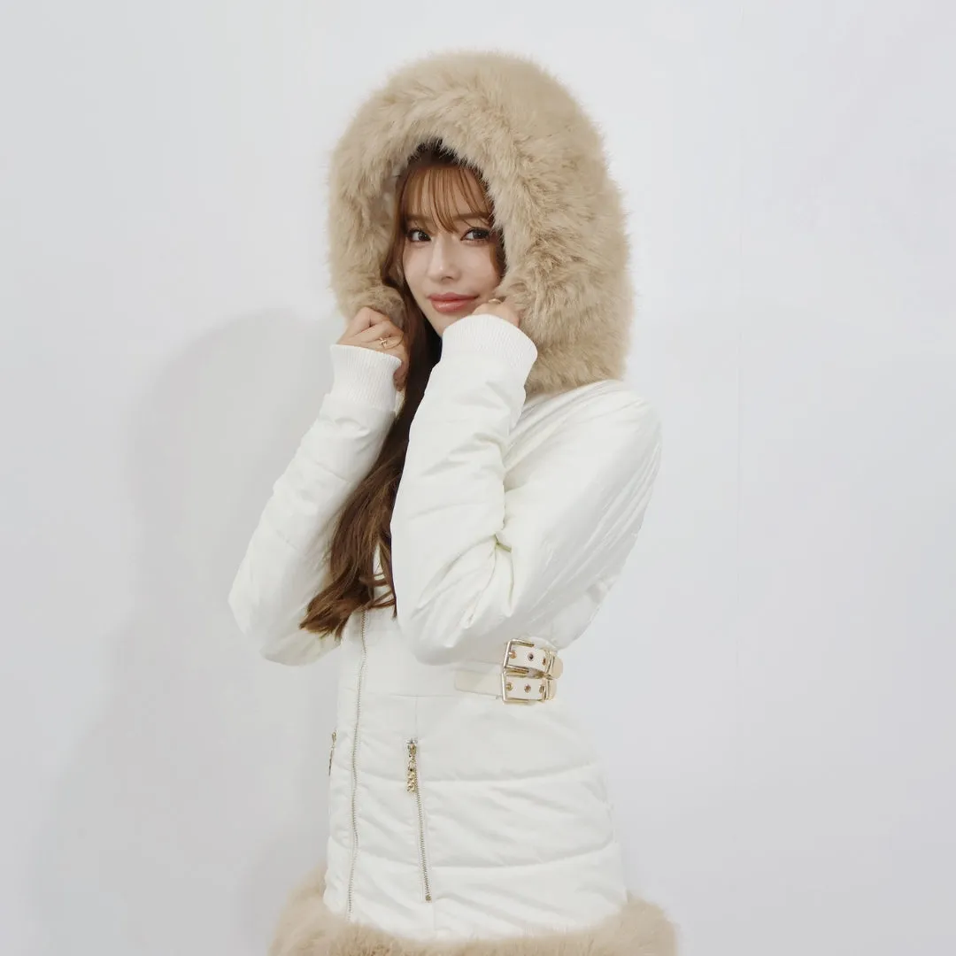 Belted fur padded jacket